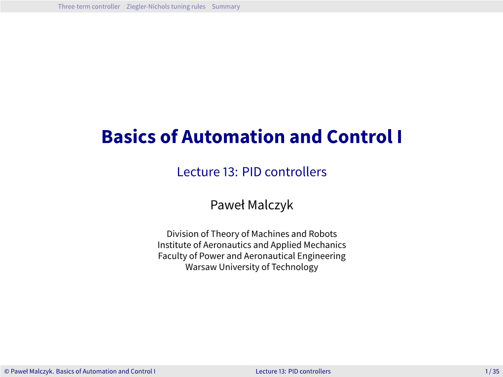 Basics of Automation and Control I