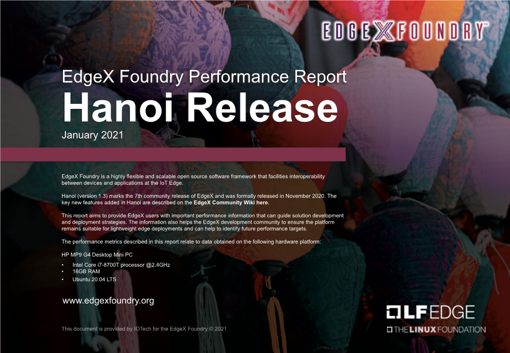 Edgex Foundry Performance Report Hanoi Release January 2021