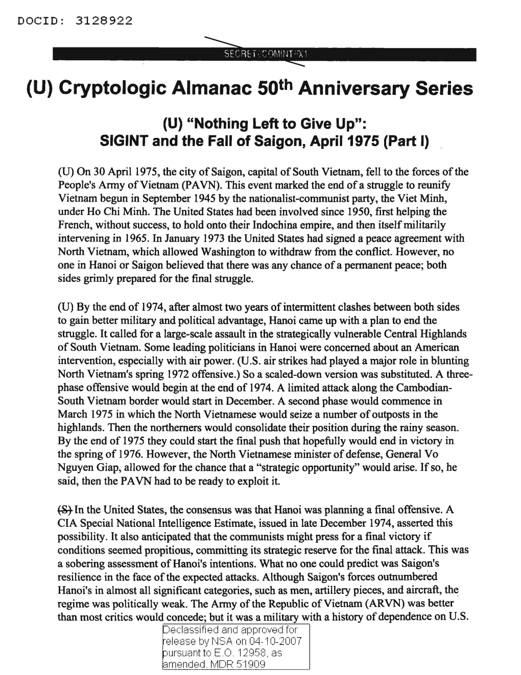 Cryptologic Almanac 5Qth Anniversary Series
