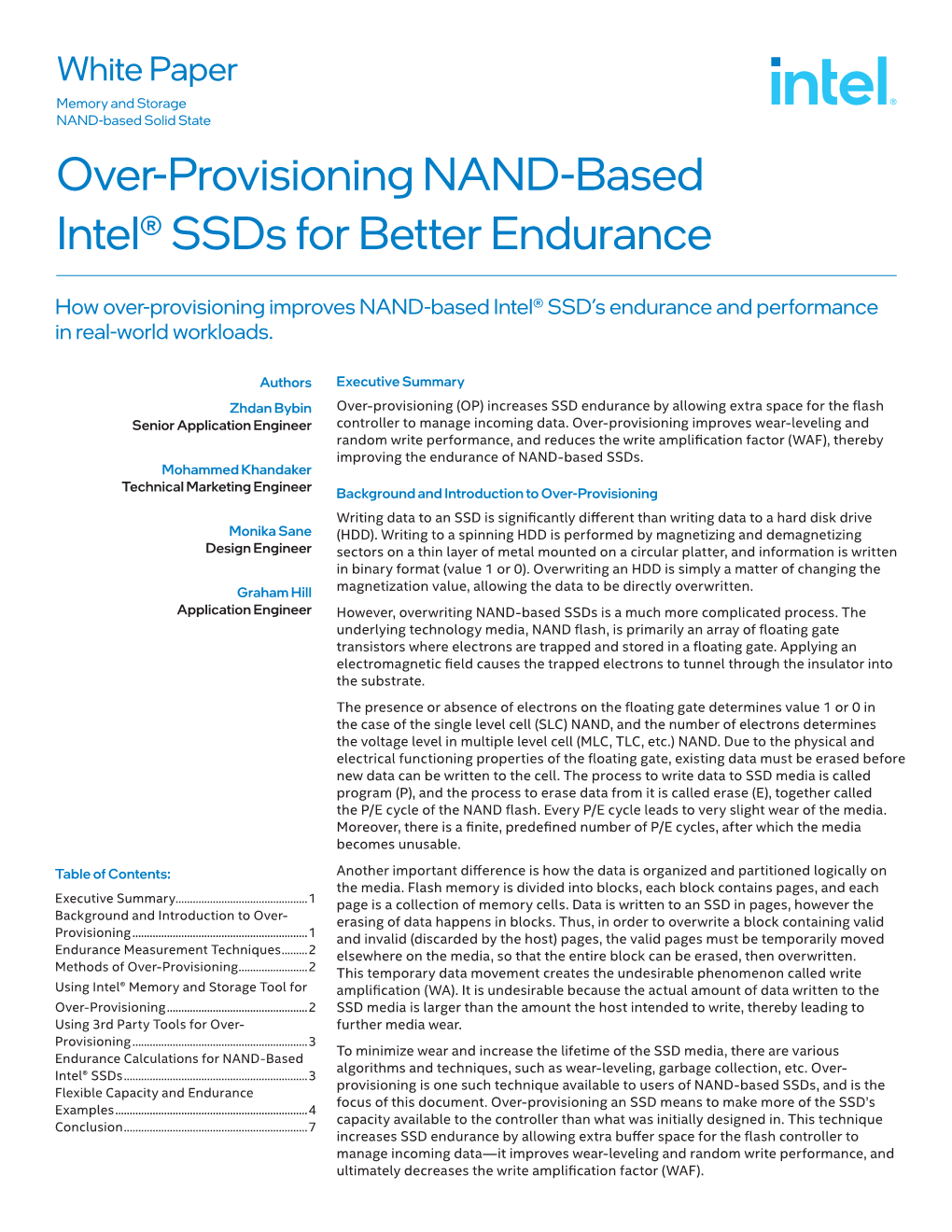 Over-Provisioning NAND-Based Intel® Ssds for Better Endurance