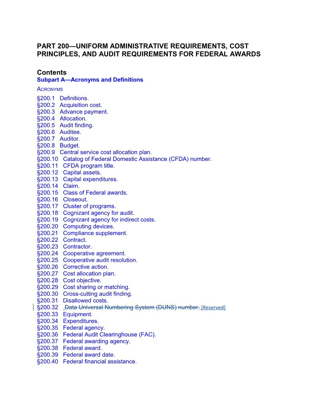 Subpart a Acronyms and Definitions