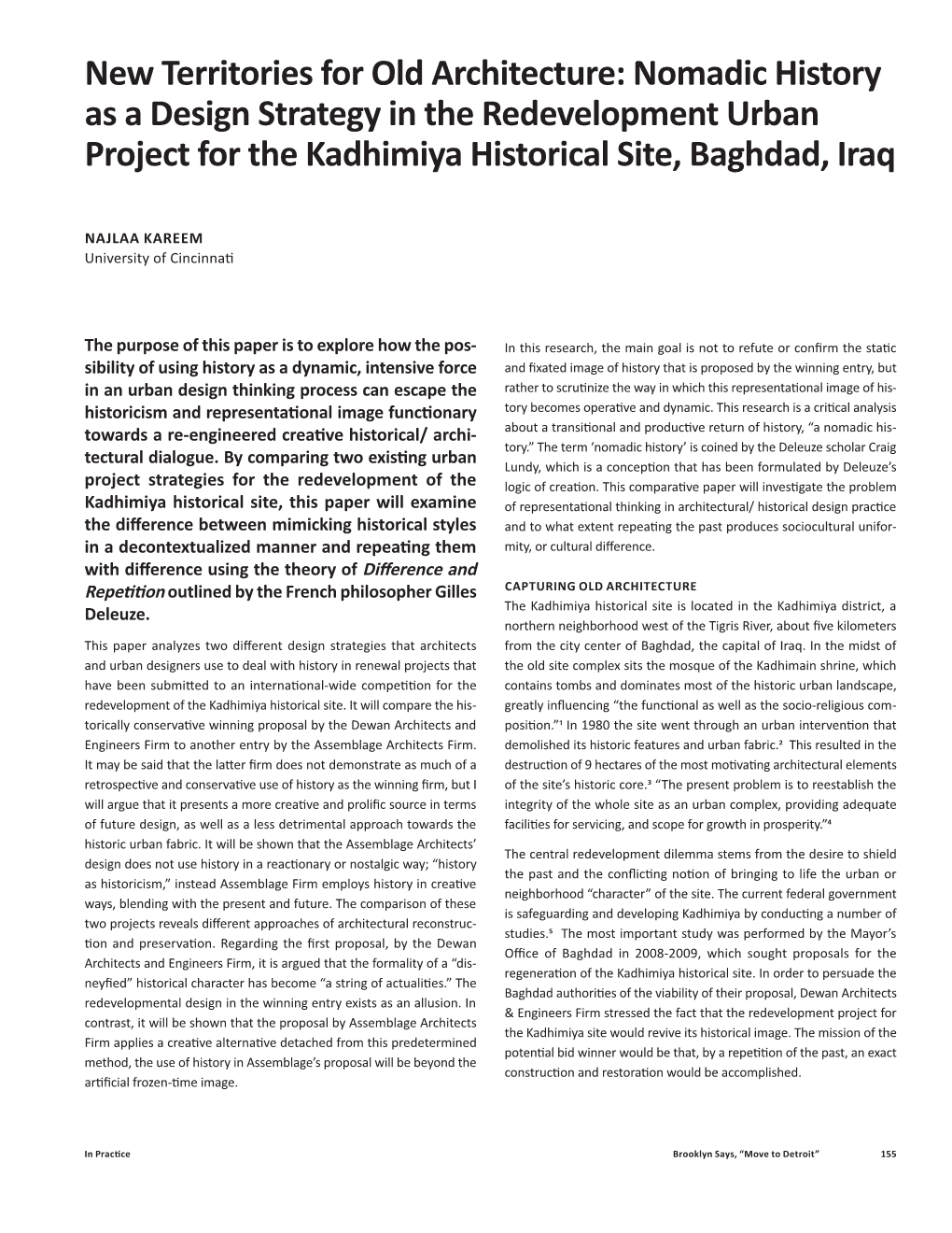 New Territories for Old Architecture: Nomadic History As a Design Strategy in the Redevelopment Urban Project for the Kadhimiya Historical Site, Baghdad, Iraq