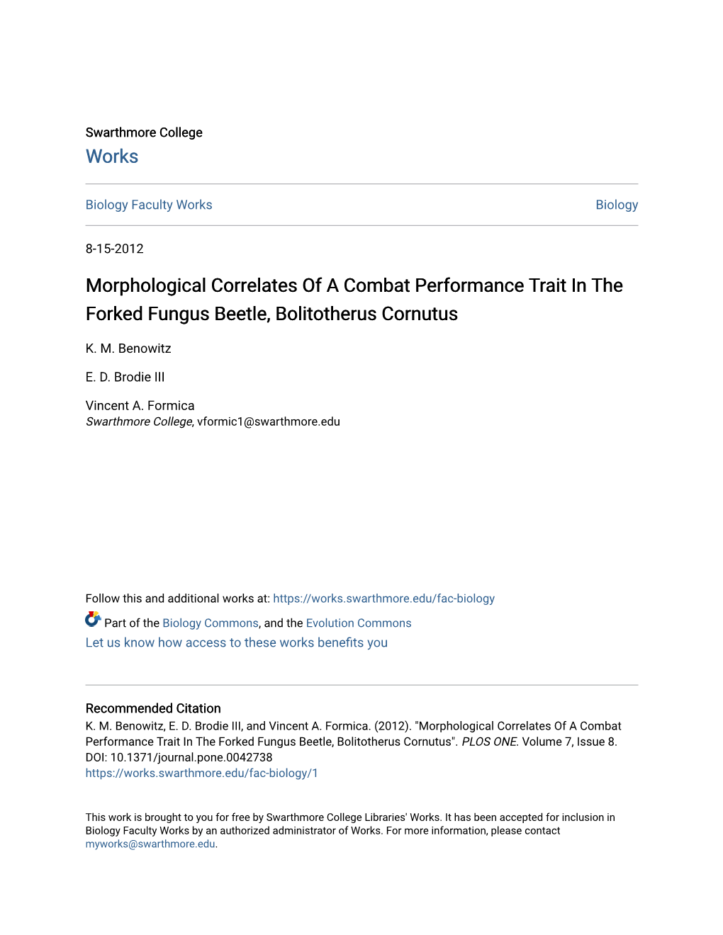 Morphological Correlates of a Combat Performance Trait in the Forked Fungus Beetle, Bolitotherus Cornutus