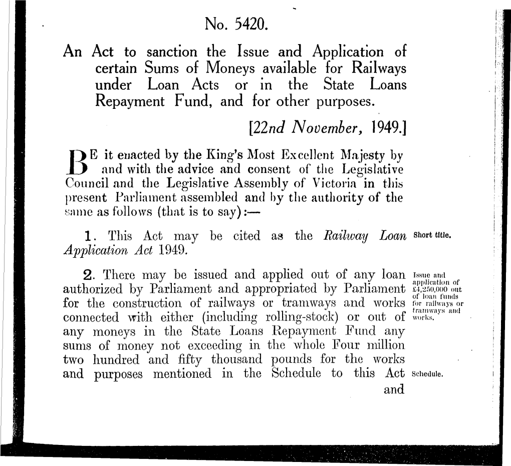 No. 5420. an Act to Sanction the Issue and Application of Certain Sums Of