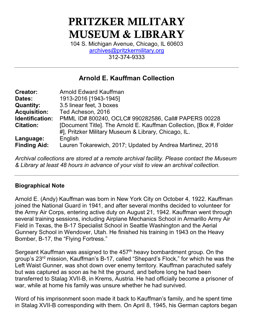 Arnold E. Kauffman Collection