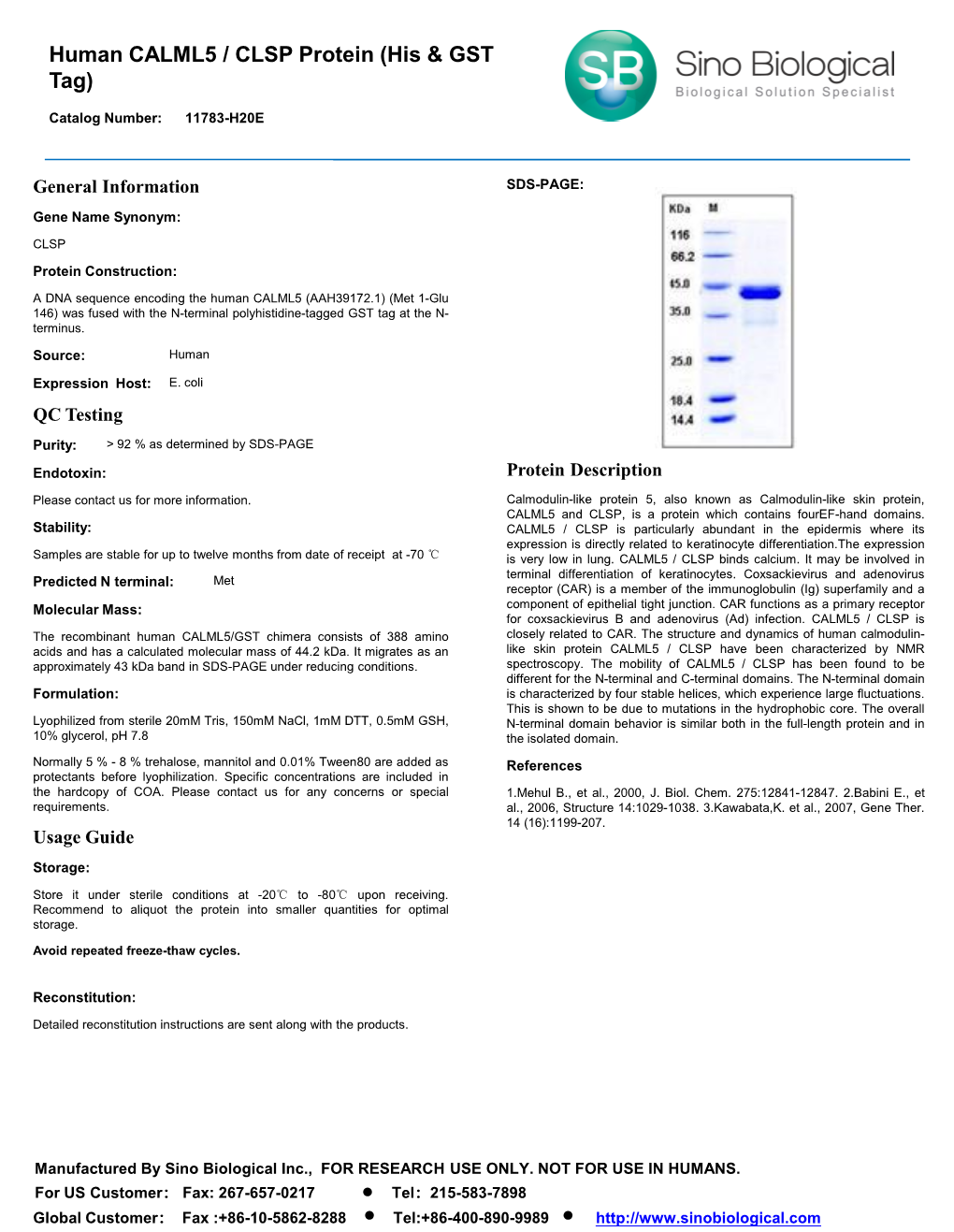 Human CALML5 / CLSP Protein (His & GST Tag)