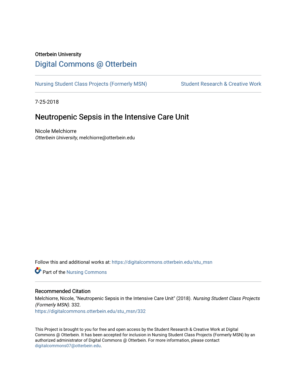 Neutropenic Sepsis in the Intensive Care Unit