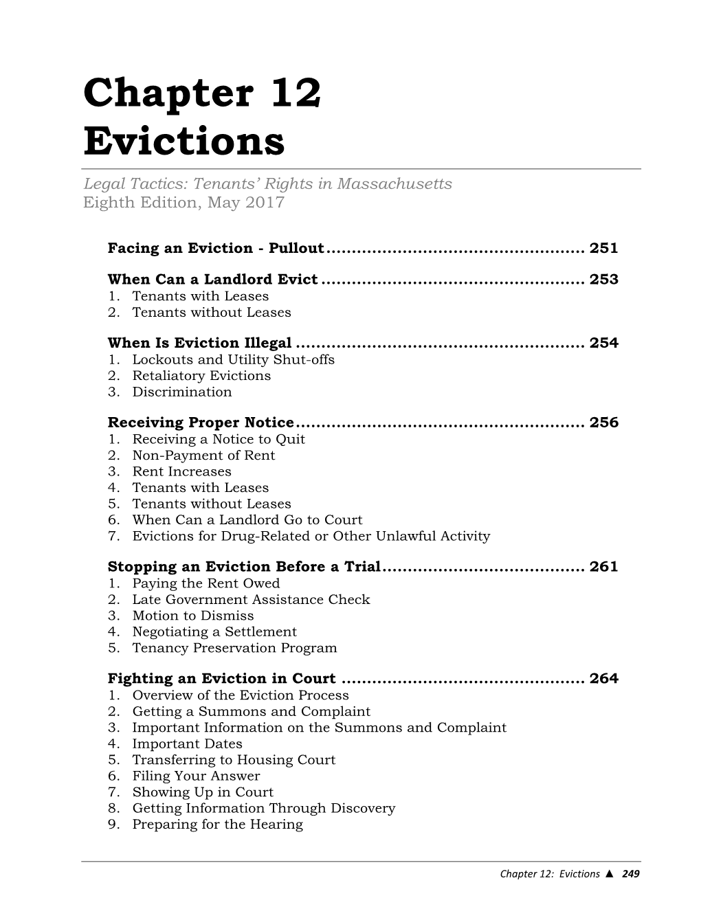 Chapter 12 Evictions Legal Tactics: Tenants’ Rights in Massachusetts Eighth Edition, May 2017