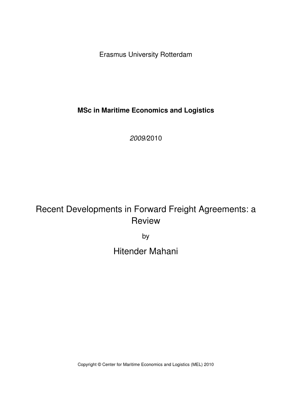 Recent Developments in Forward Freight Agreements: a Review
