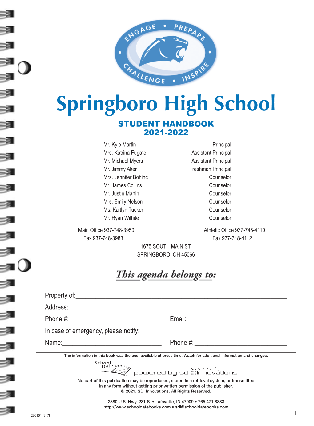 Springboro High School STUDENT HANDBOOK 2021-2022 Mr