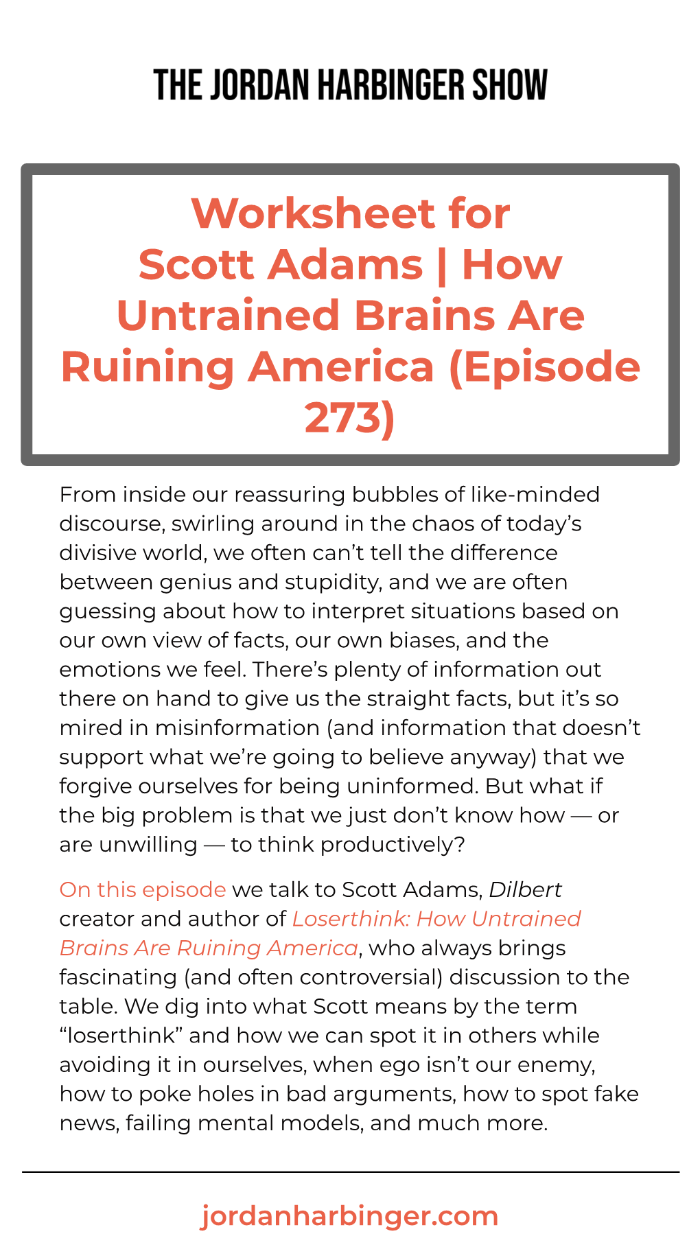 Worksheet for Scott Adams | How Untrained Brains Are Ruining America (Episode 273)