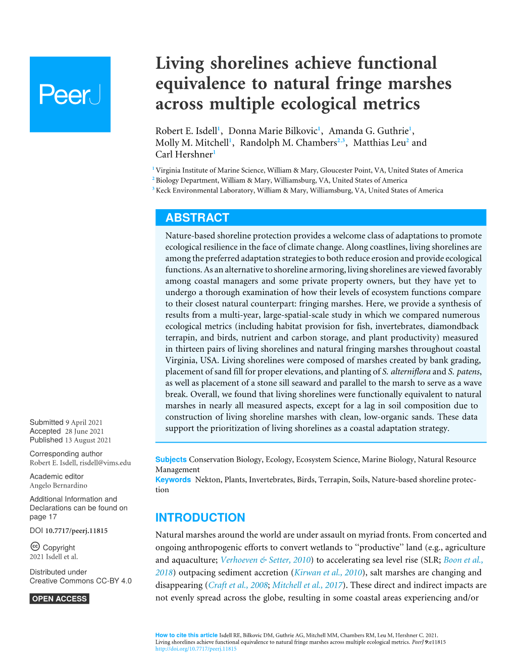 Living Shorelines Achieve Functional Equivalence to Natural Fringe Marshes Across Multiple Ecological Metrics