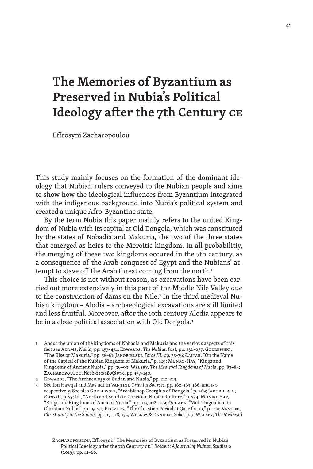 The Memories of Byzantium As Preserved in Nubia's Political