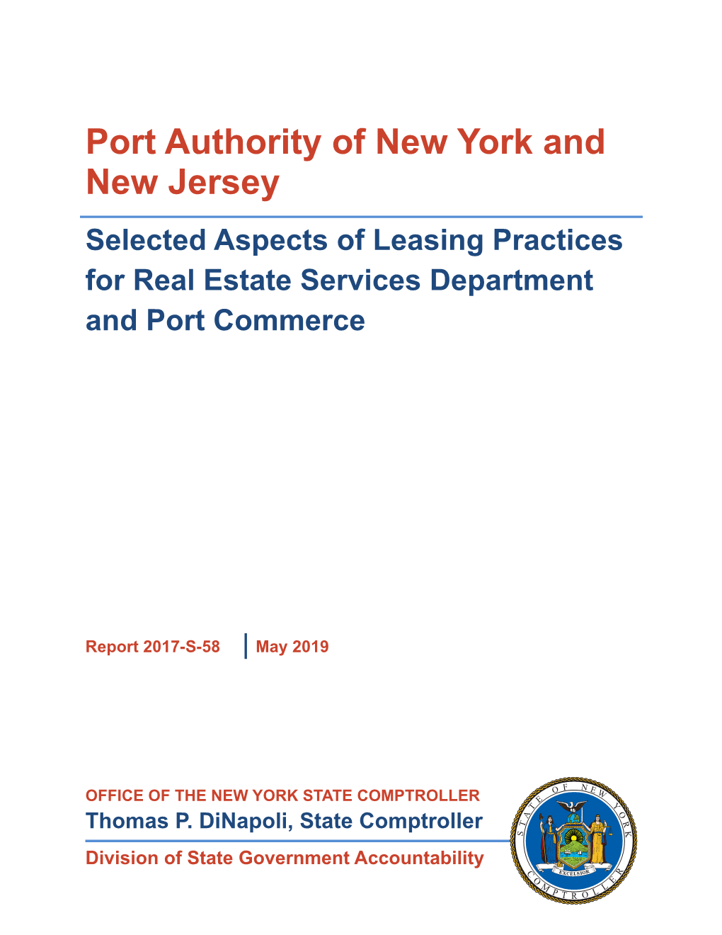 Port Authority of New York and New Jersey Selected Aspects of Leasing Practices for Real Estate Services Department and Port Commerce