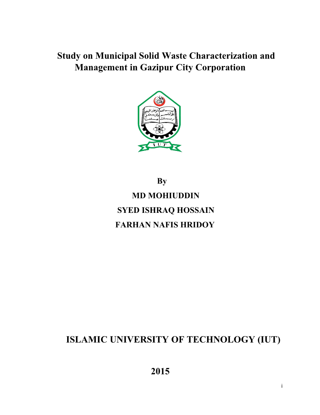 Study on Municipal Solid Waste Characterization and Management in Gazipur City Corporation