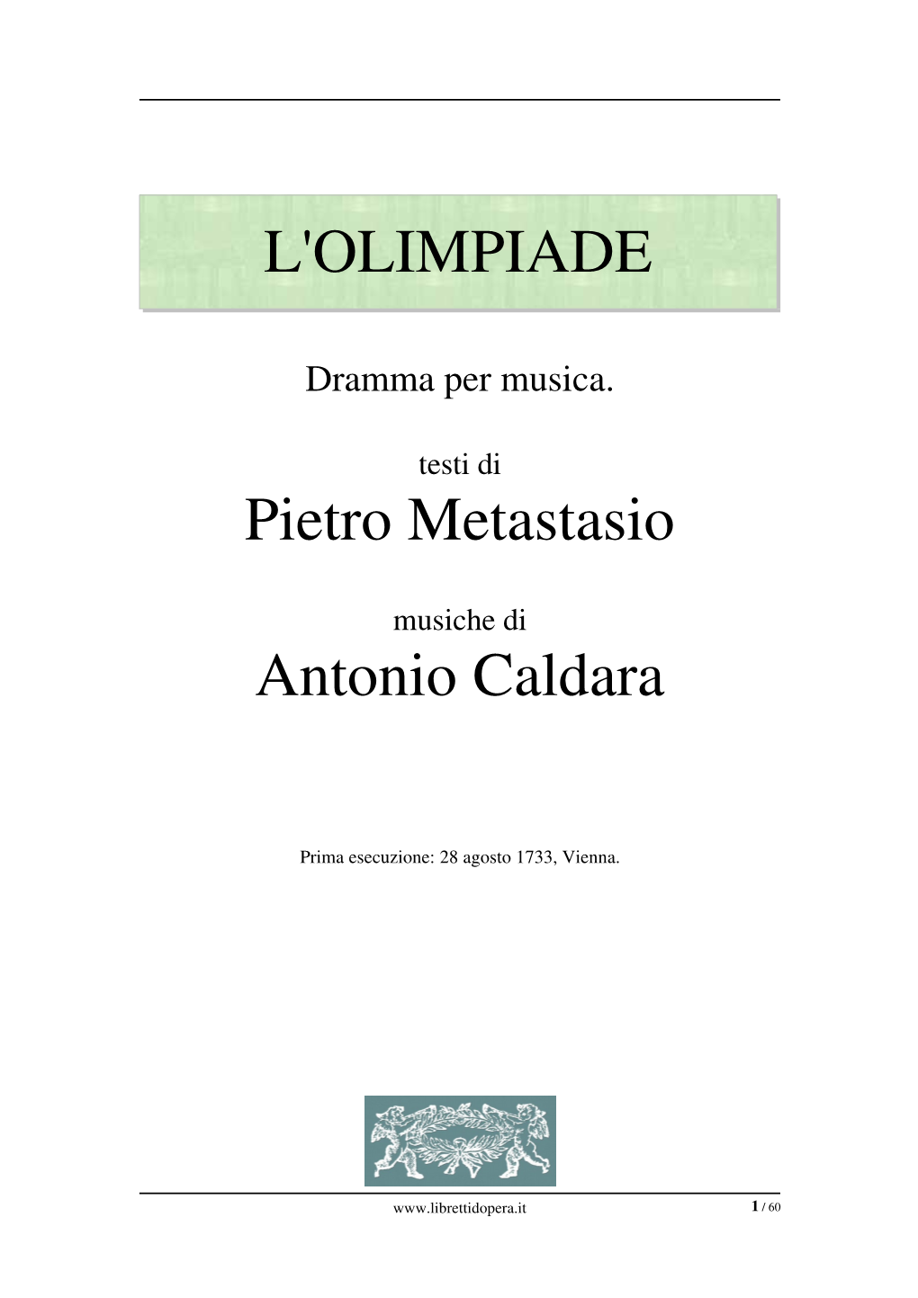 L'olimpiade Pietro Metastasio Antonio Caldara