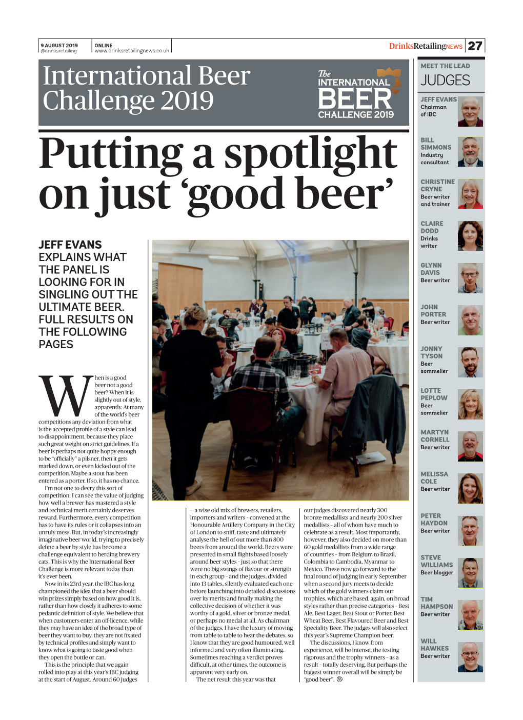 Good Beer’ and Trainer CLAIRE DODD Drinks JEFF EVANS Writer EXPLAINS WHAT GLYNN the PANEL IS DAVIS LOOKING for in Beer Writer SINGLING out the ULTIMATE BEER