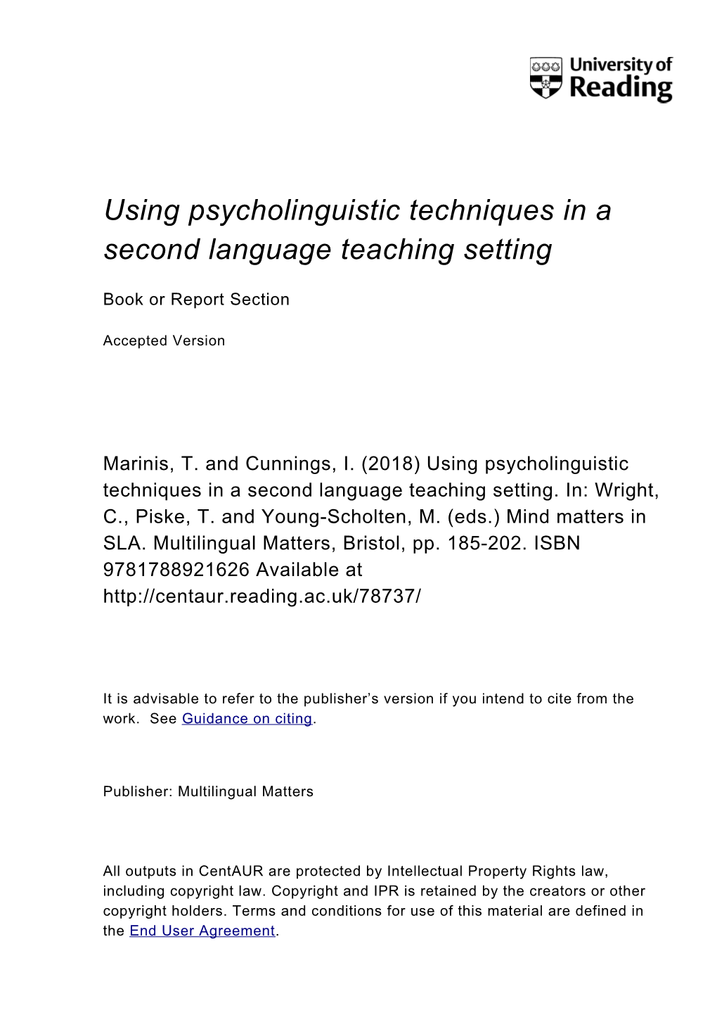 Using Psycholinguistic Techniques in a Second Language Teaching Setting