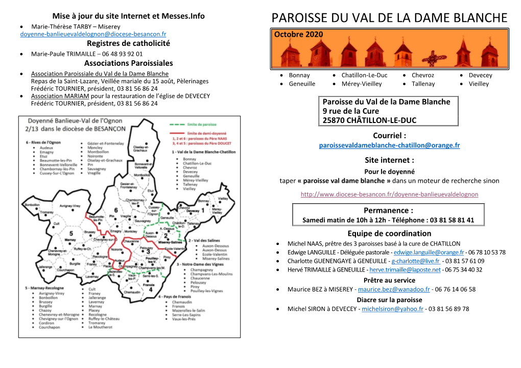 Plaquette De La Paroisse Du Val De La Dame Blanche-Châtillon