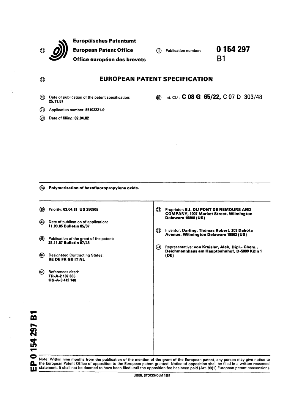 Polymerization of Hexafluoropropylene Oxide