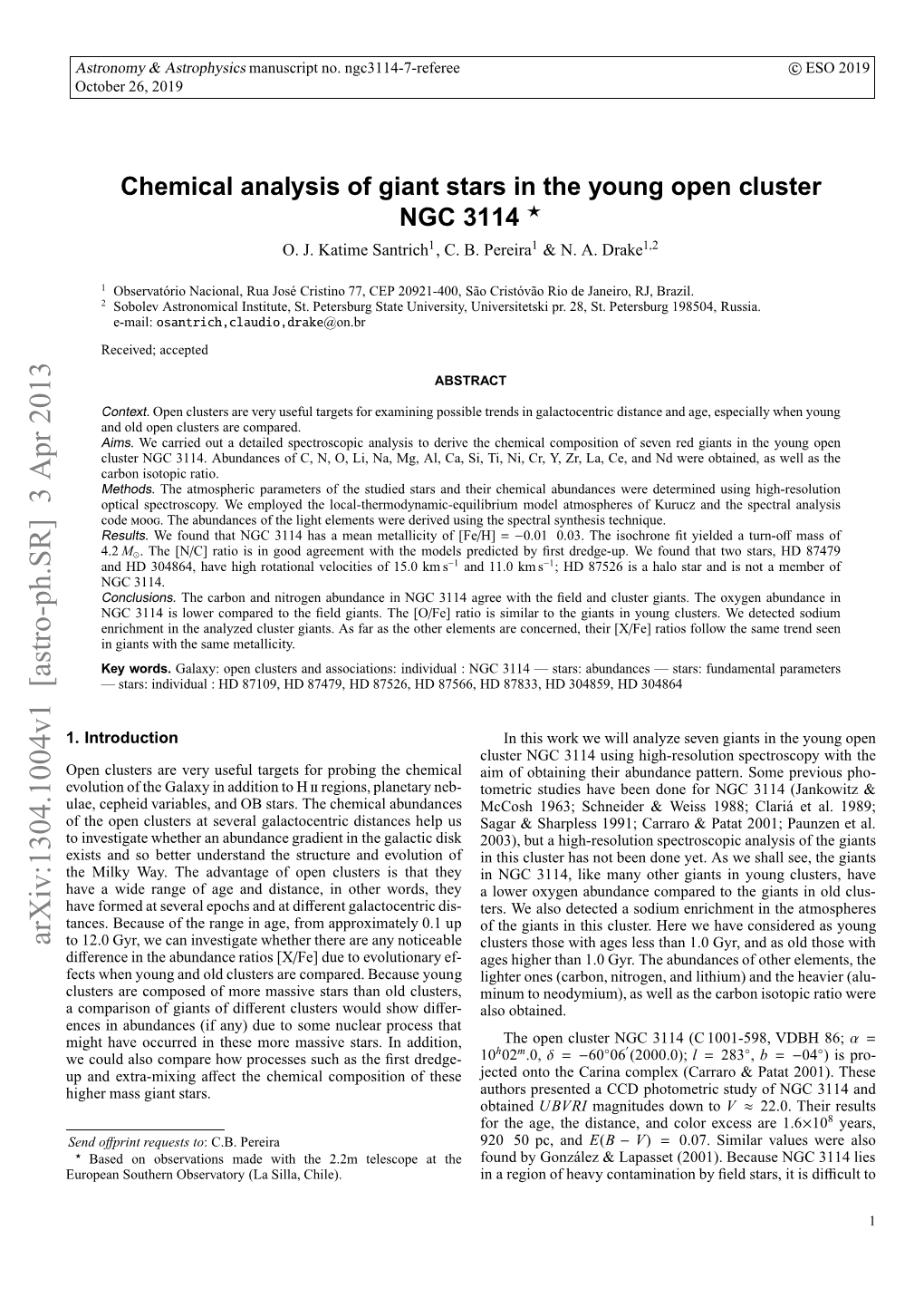 Chemical Analysis of Giant Stars in the Young Open Cluster NGC 3114