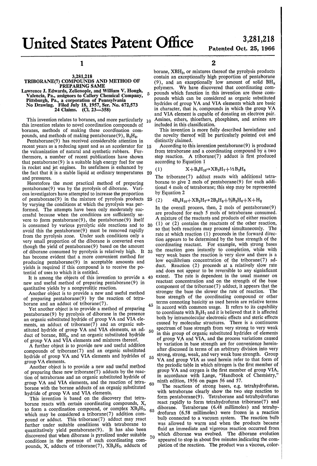 United States Patent Office Patented Oct