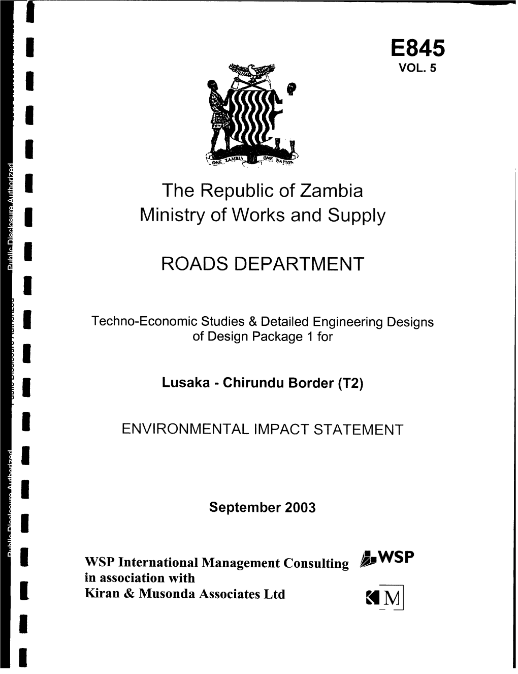 Lusaka - Chirundu Border (T2) Public Disclosure Authorized