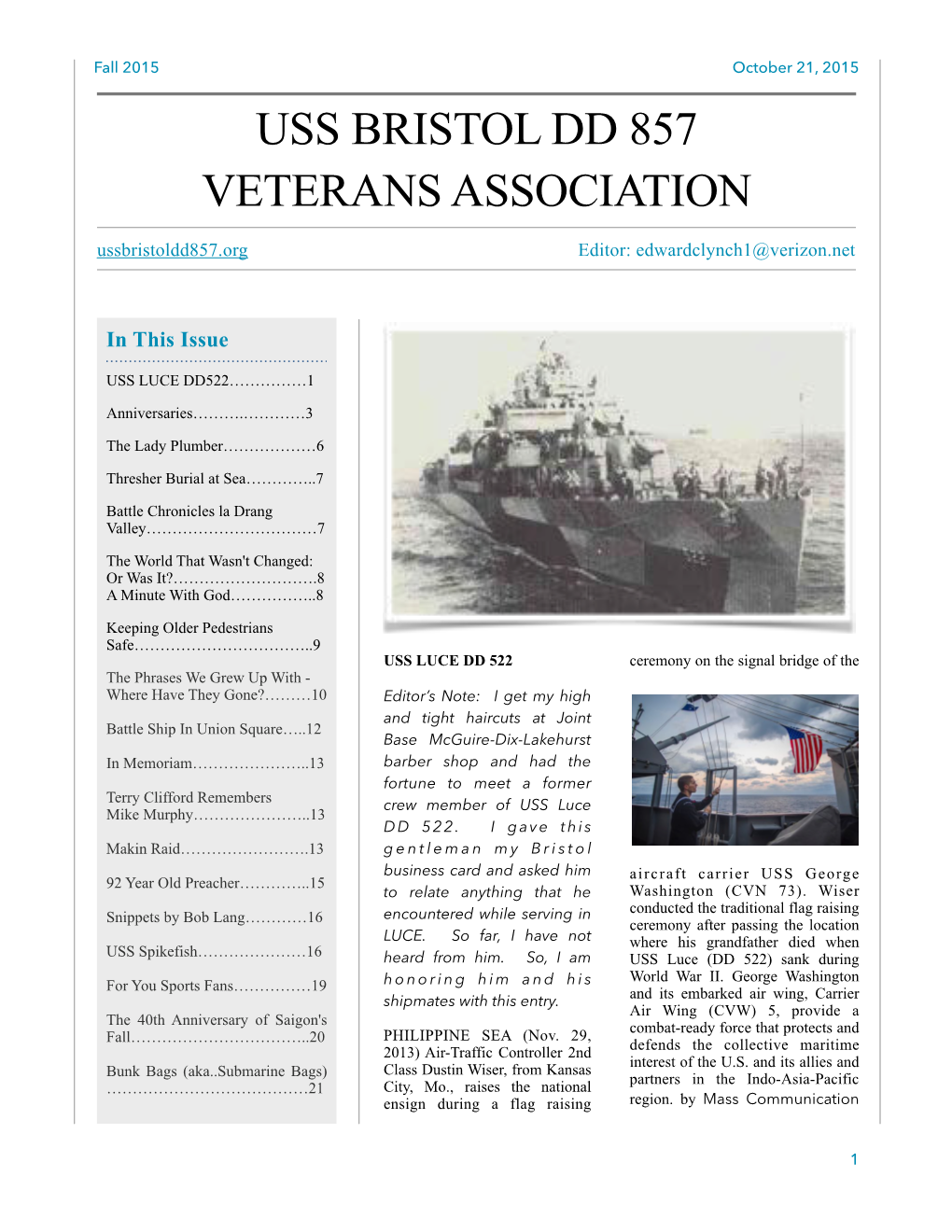 USS BRISTOL DD 857 VETERANS ASSOCIATION Ussbristoldd857.Org Editor: Edwardclynch1@Verizon.Net