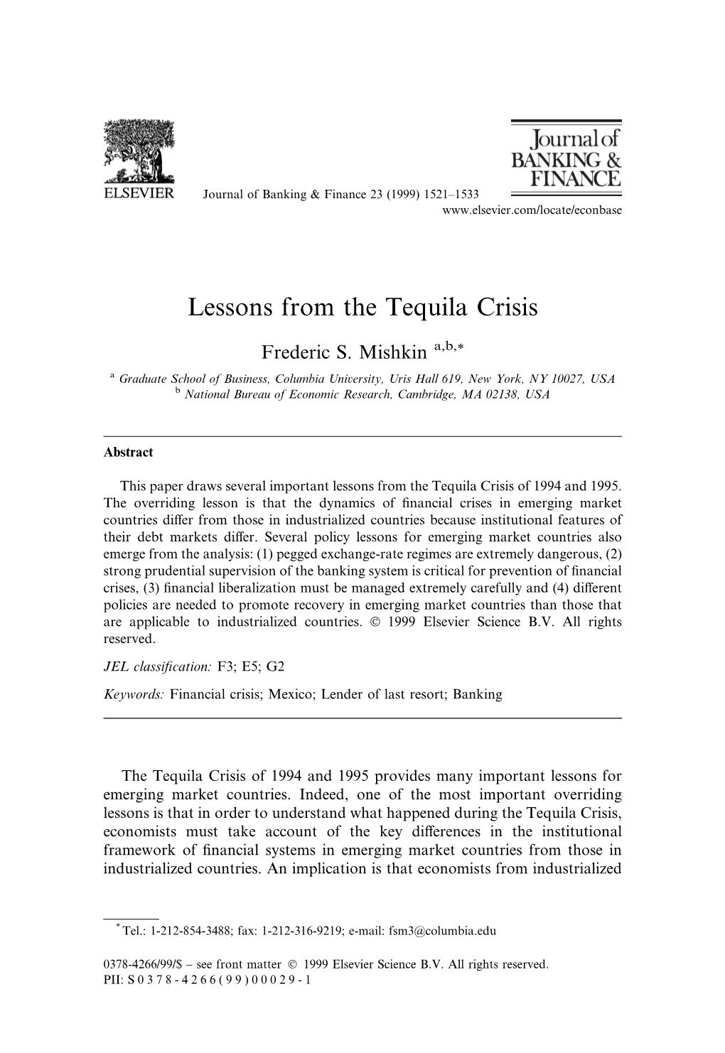 Lessons from the Tequila Crisis