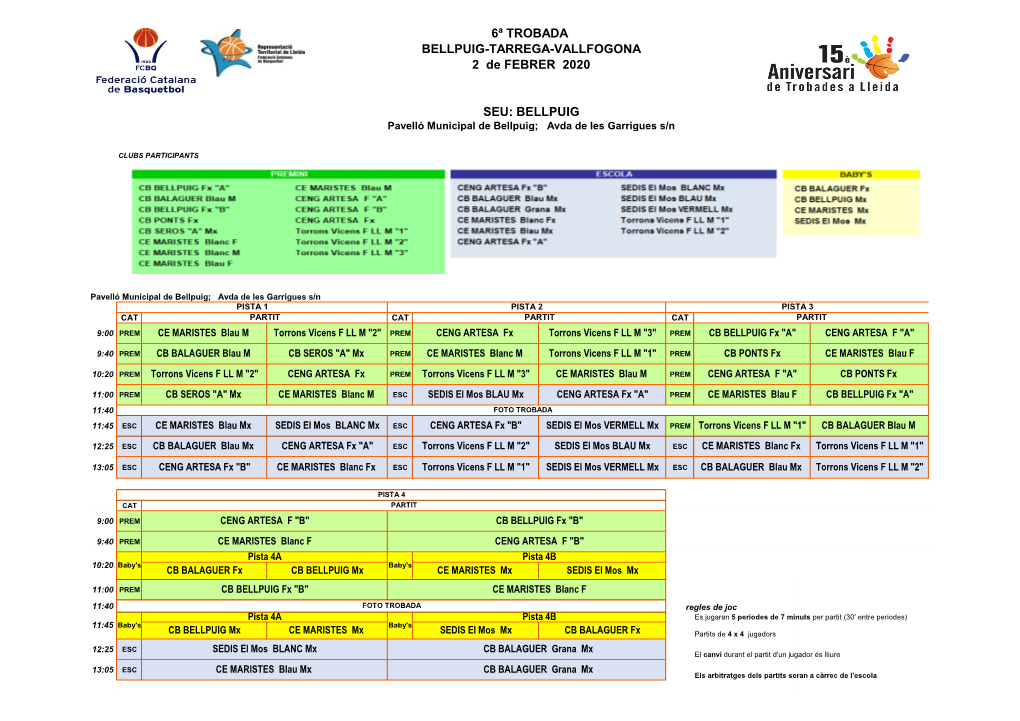 6ª TROBADA BELLPUIG-TARREGA-VALLFOGONA 2 De FEBRER 2020