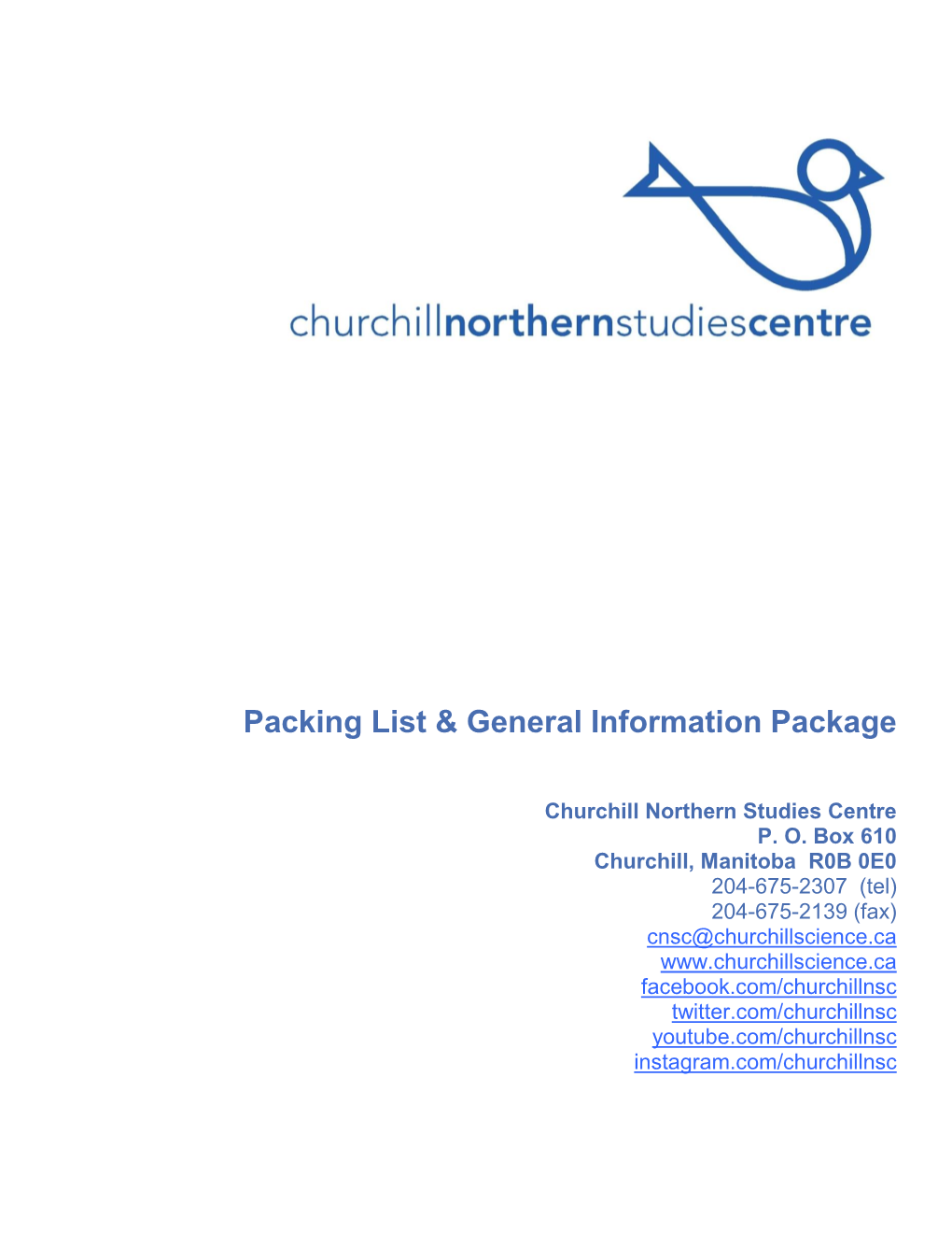 Packing List & General Information Package