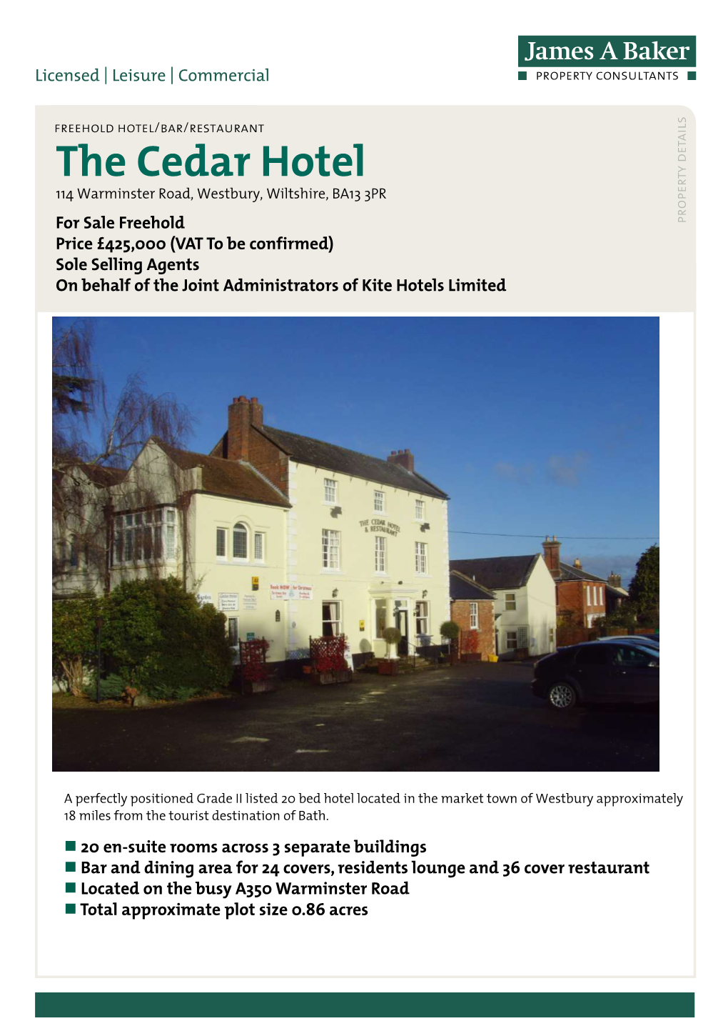 Sales Details Cedar Hotel, Westbury.Pub