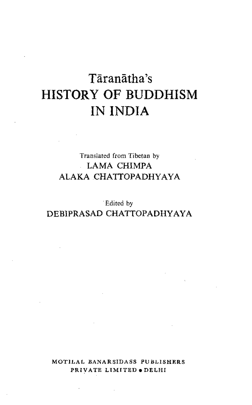 Taranatha's HISTORY of BUDDHISM in INDIA