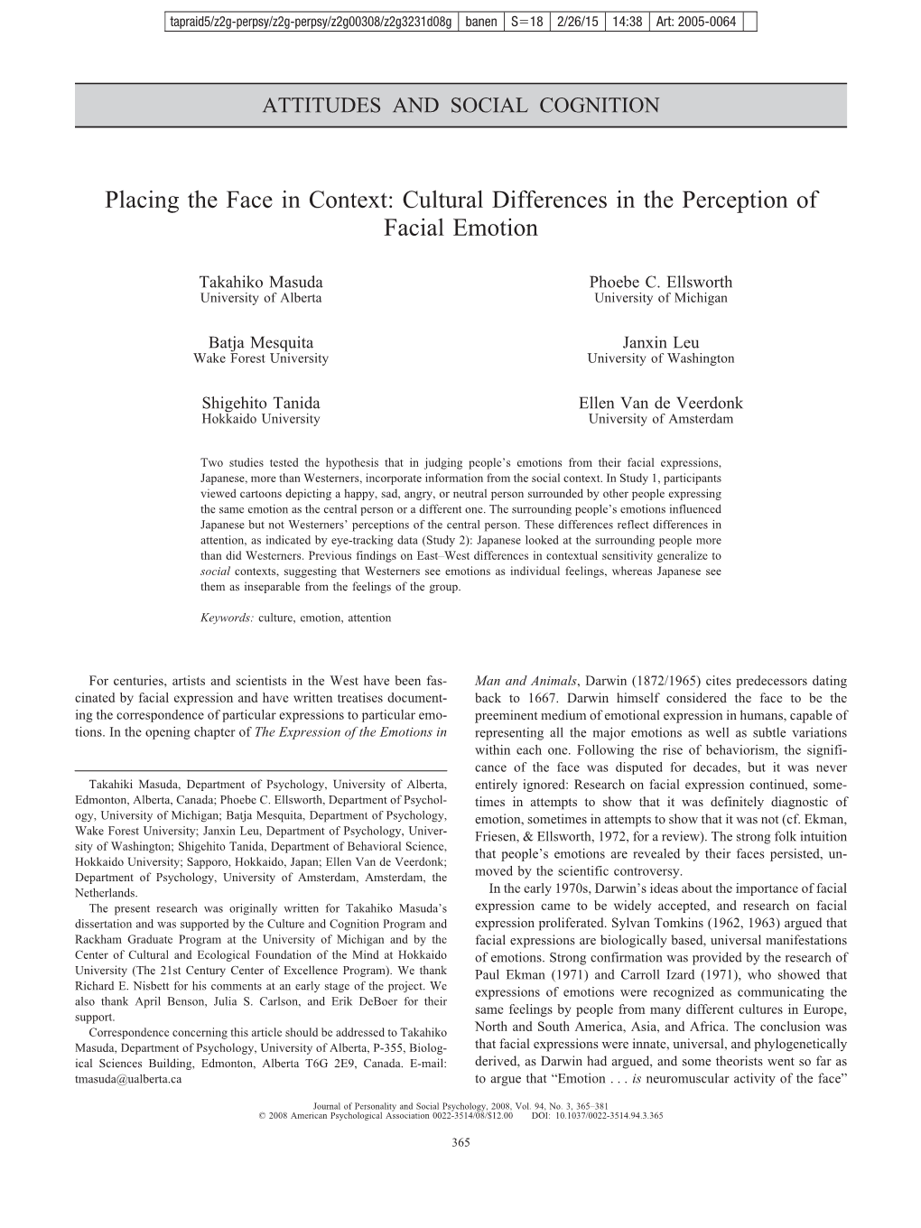 Cultural Differences in the Perception of Facial Emotion