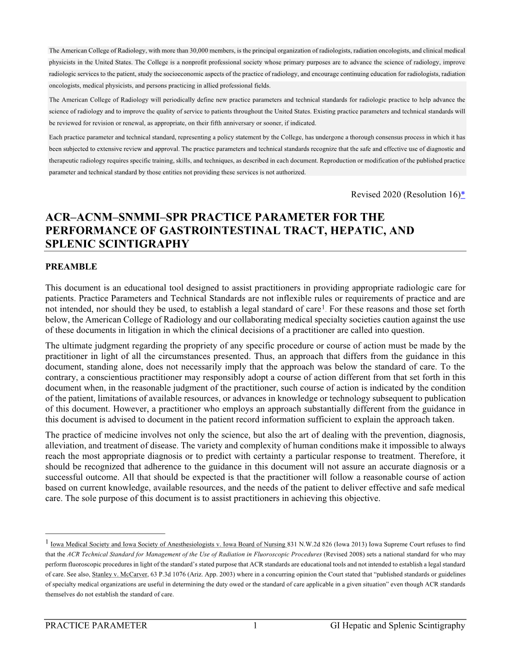 Acr–Acnm–Snmmi–Spr Practice Parameter for the Performance of Gastrointestinal Tract, Hepatic, and Splenic Scintigraphy