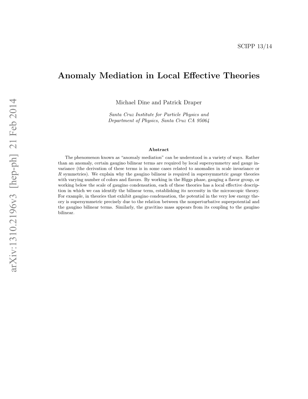 Anomaly Mediation in Local Effective Theories