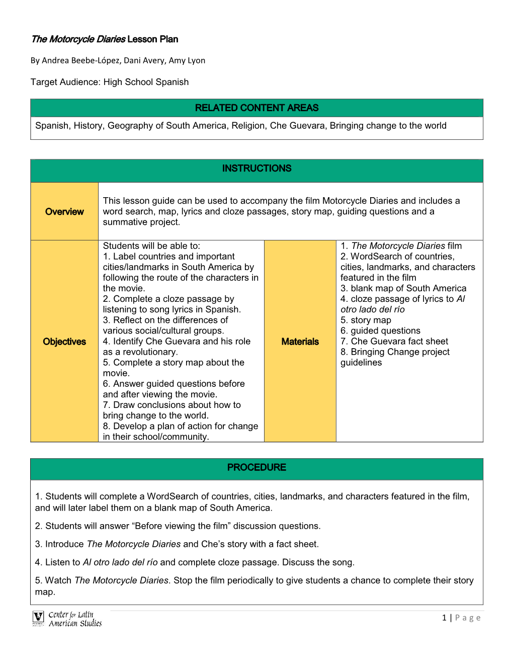 The Motorcycle Diaries Lesson Plan