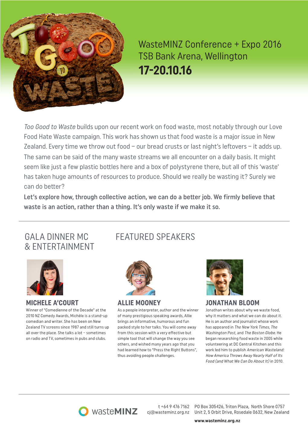 Wasteminz Conference + Expo 2016 TSB Bank Arena, Wellington 17-20.10.16