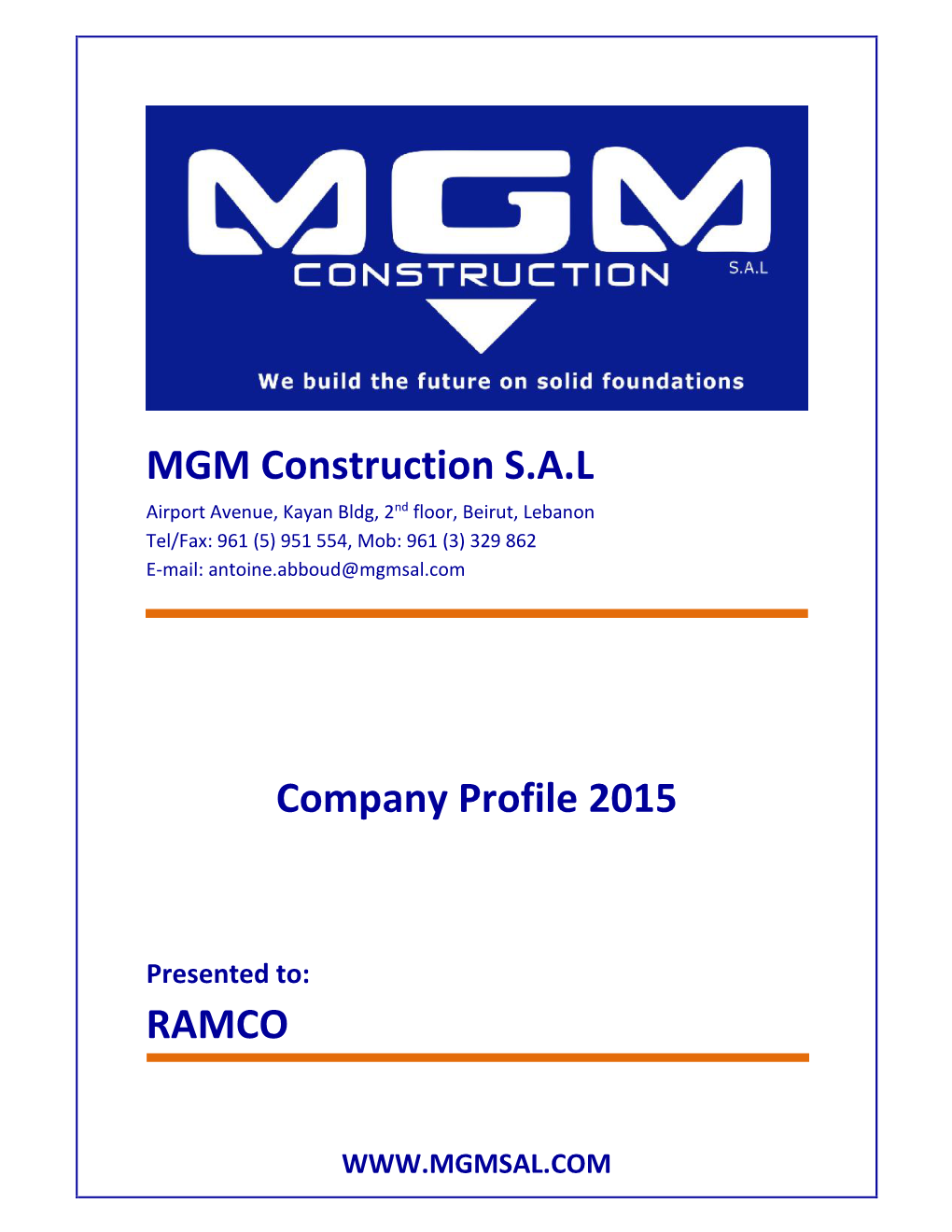 MGM Construction S.A.L Company Profile 2015 RAMCO
