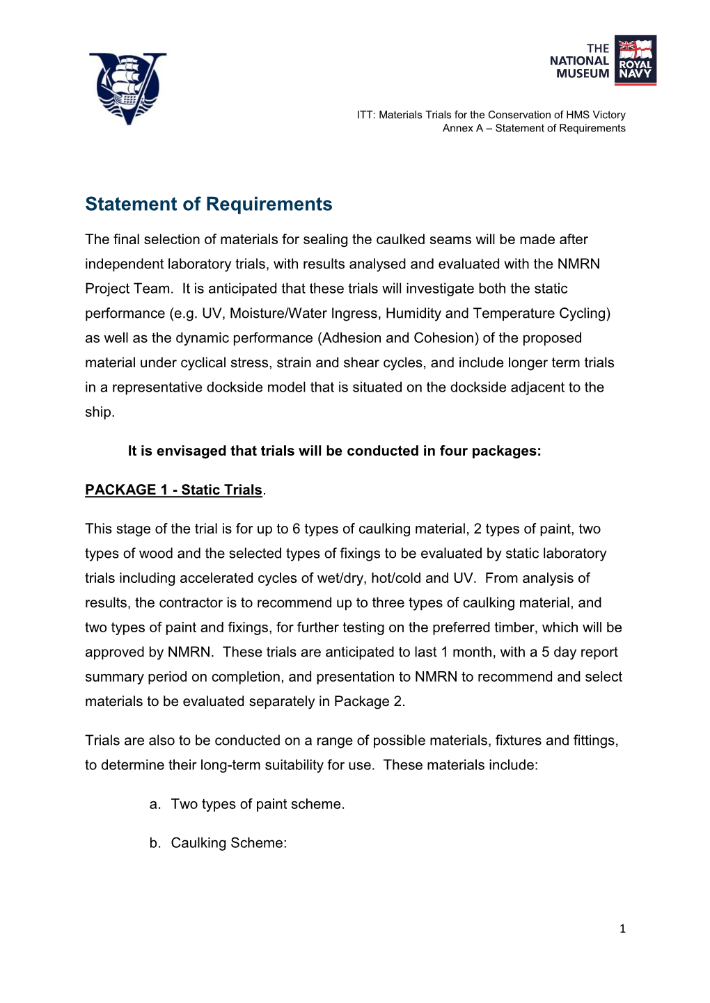 Statement of Requirements