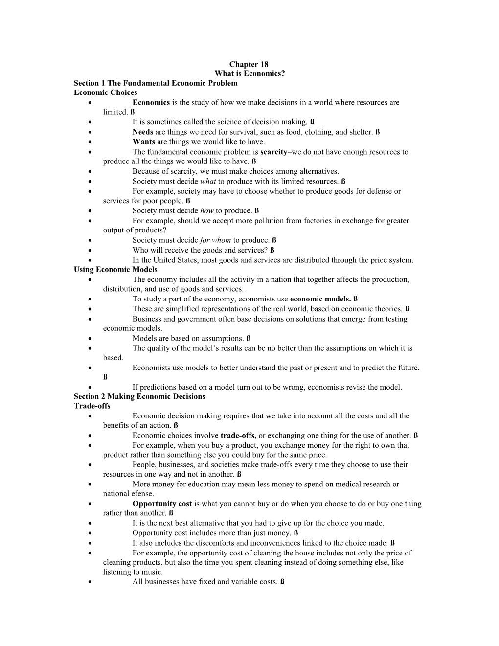 Section 1 the Fundamental Economic Problem