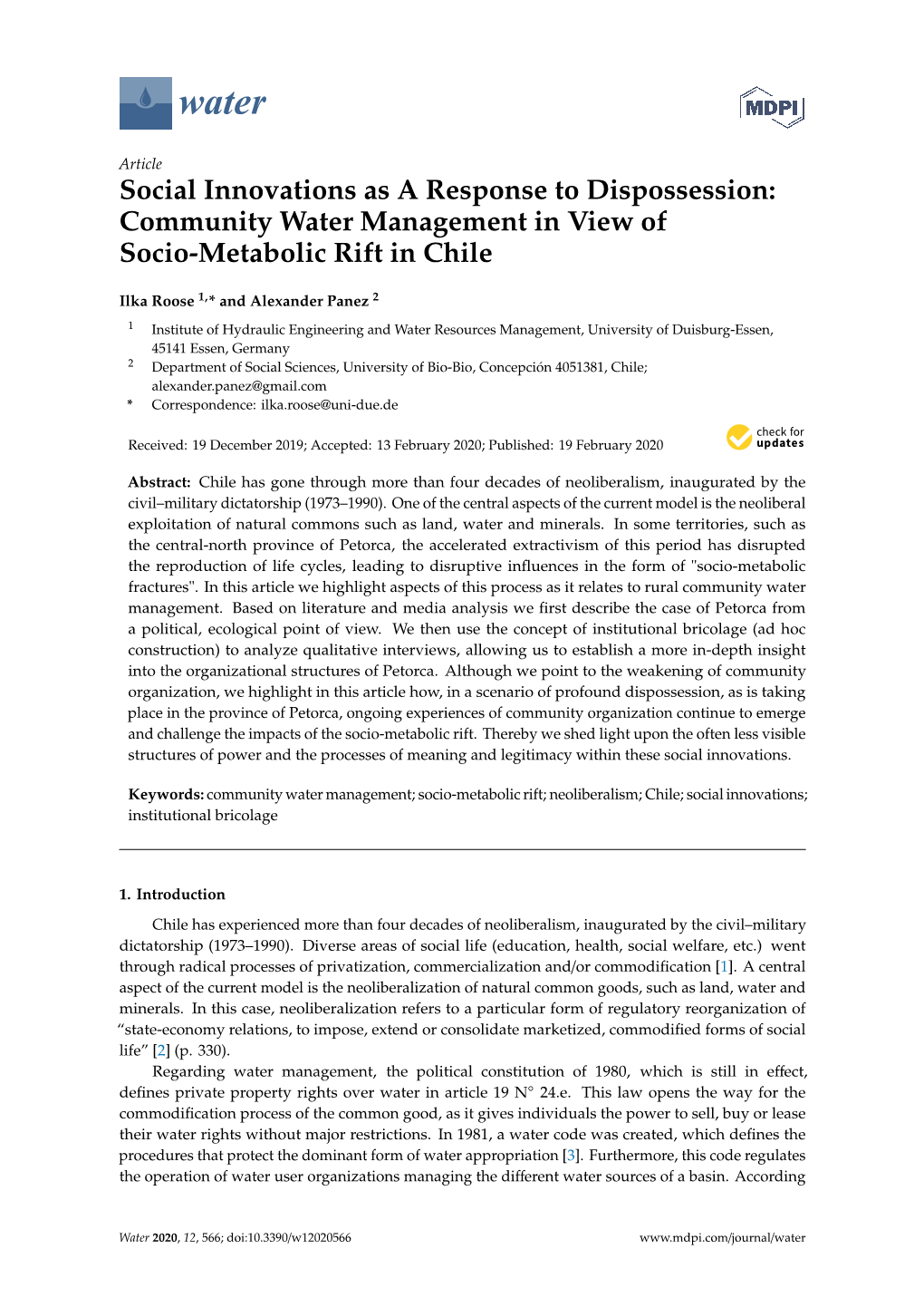 Community Water Management in View of Socio-Metabolic Rift in Chile