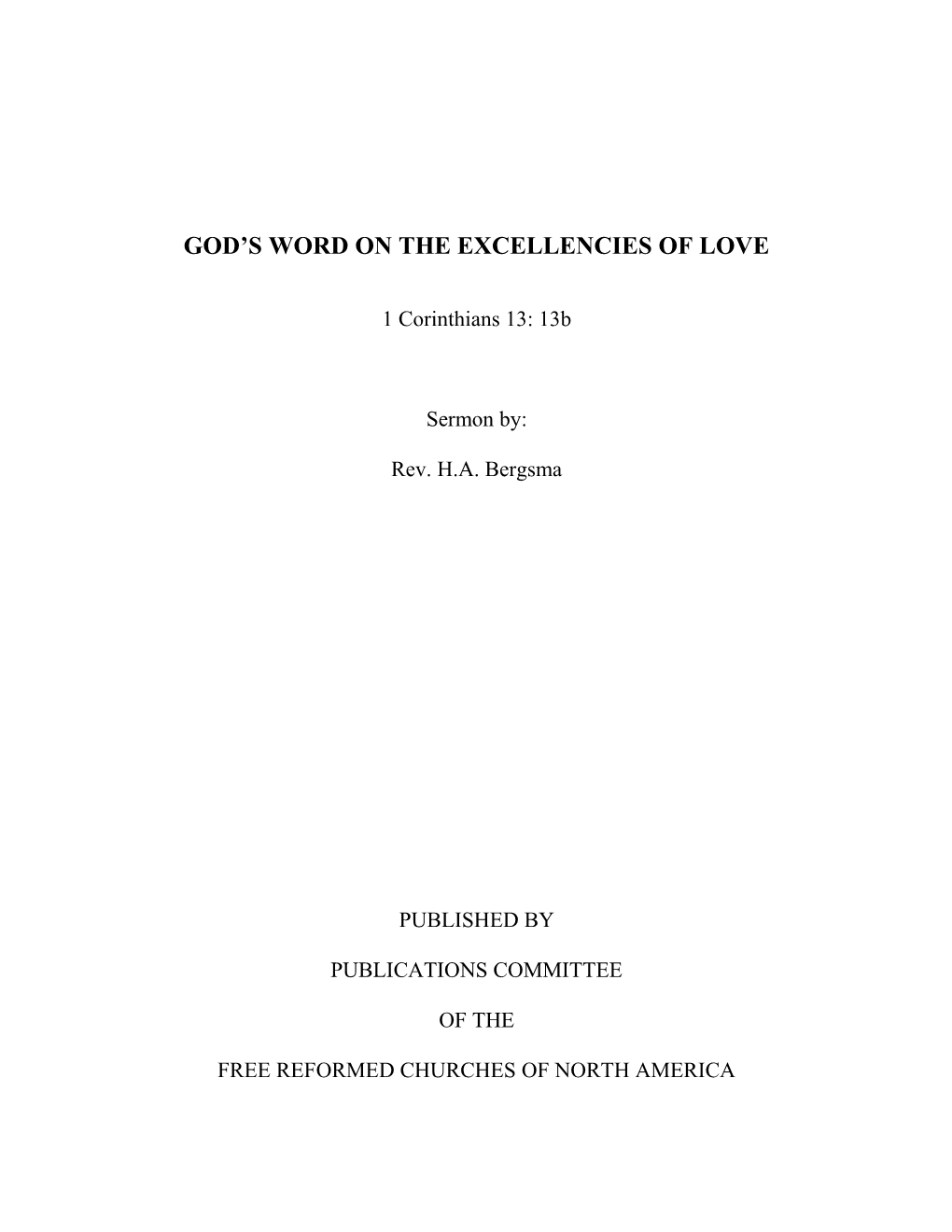 God S Word on the Excellencies of Love