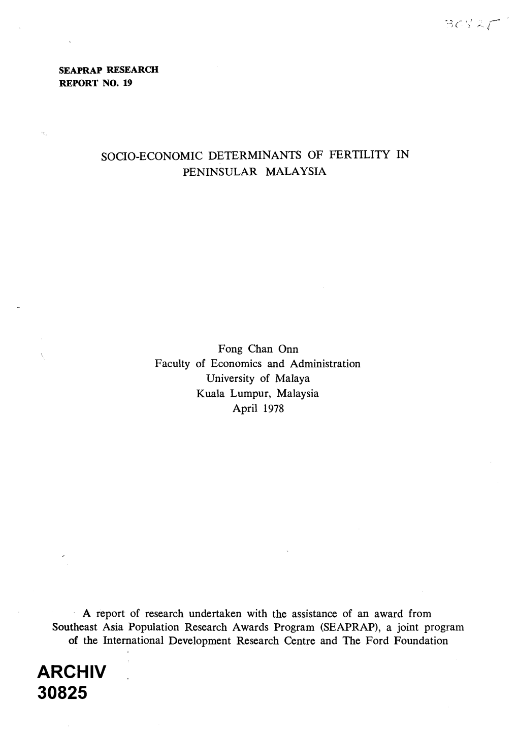 Socio-Economic Determinants of Fertility in Peninsular Malaysia