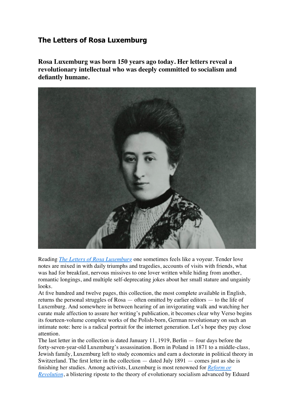 The Letters of Rosa Luxemburg