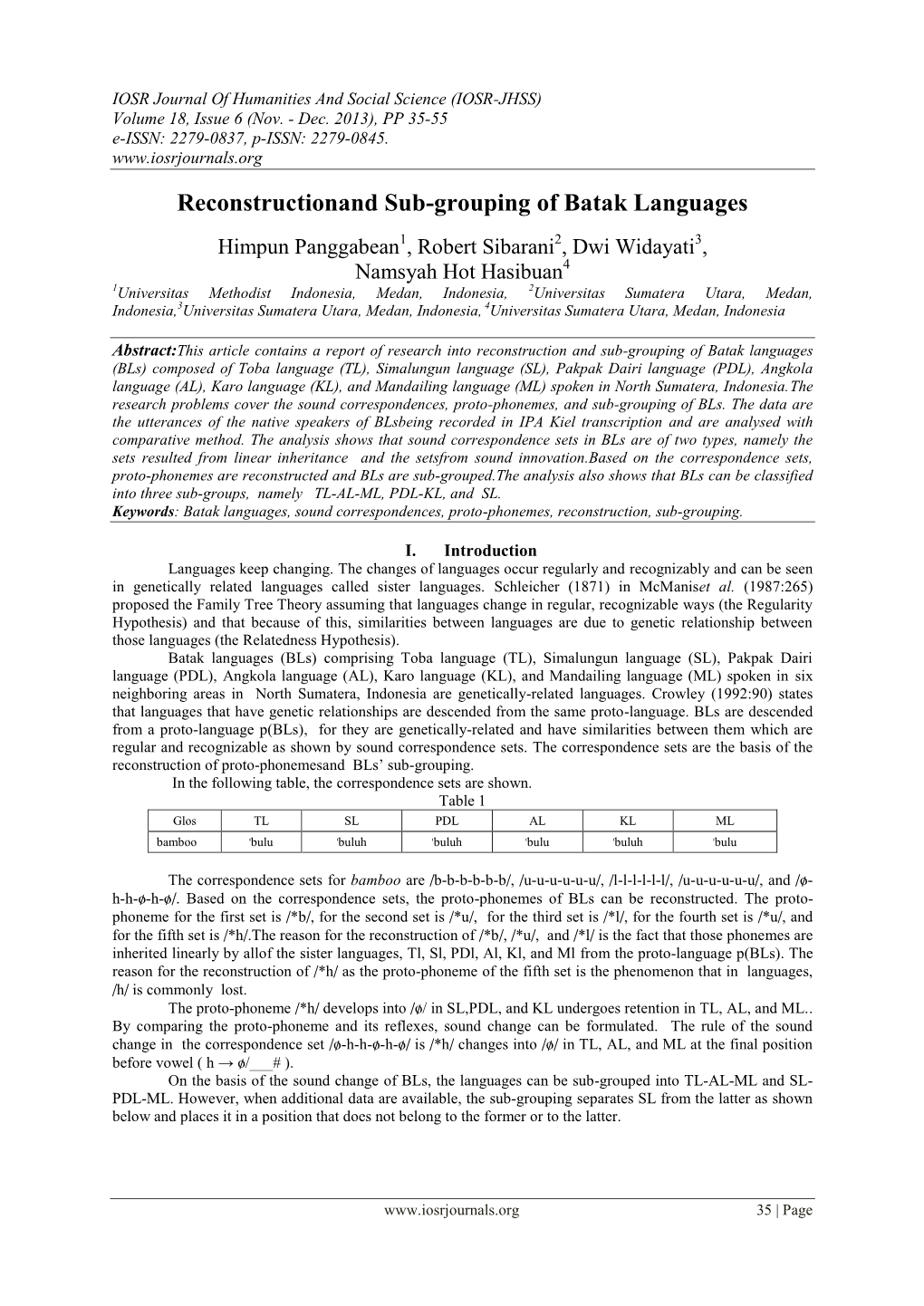 Reconstructionand Sub-Grouping of Batak Languages