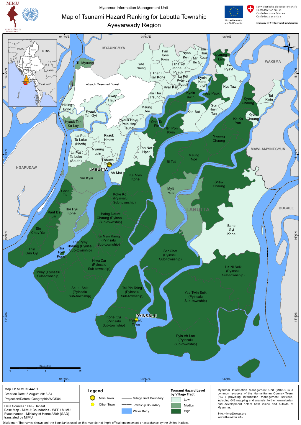 Map of Tsunami Hazard Ranking for Labutta Township Ayeyarwady Region