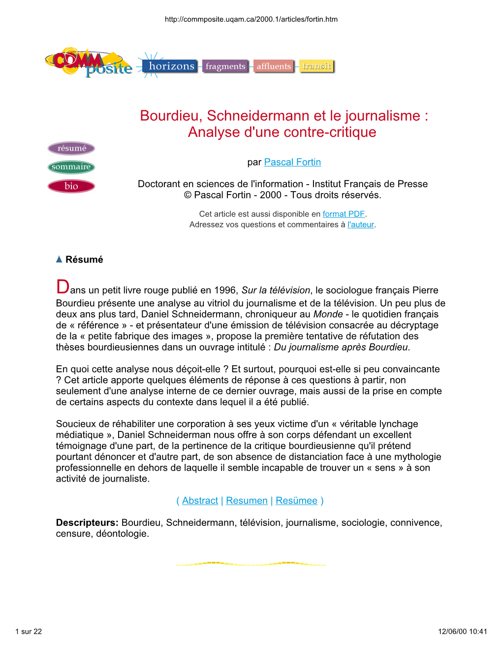 Bourdieu, Schneidermann Et Le Journalisme : Analyse D'une Contre-Critique