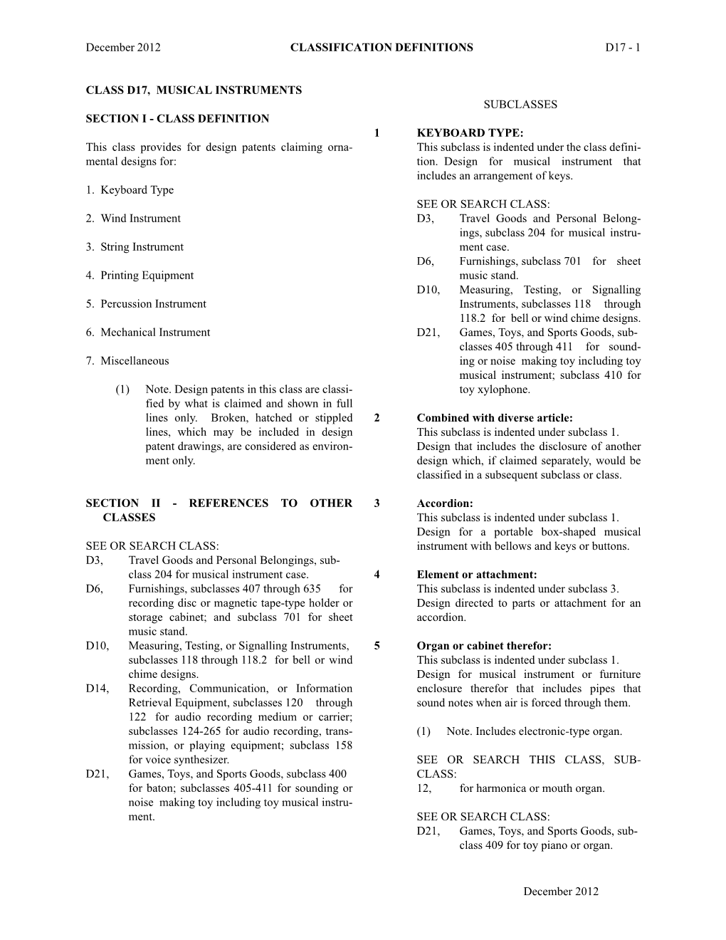 December 2012 CLASSIFICATION DEFINITIONS D17 - 1