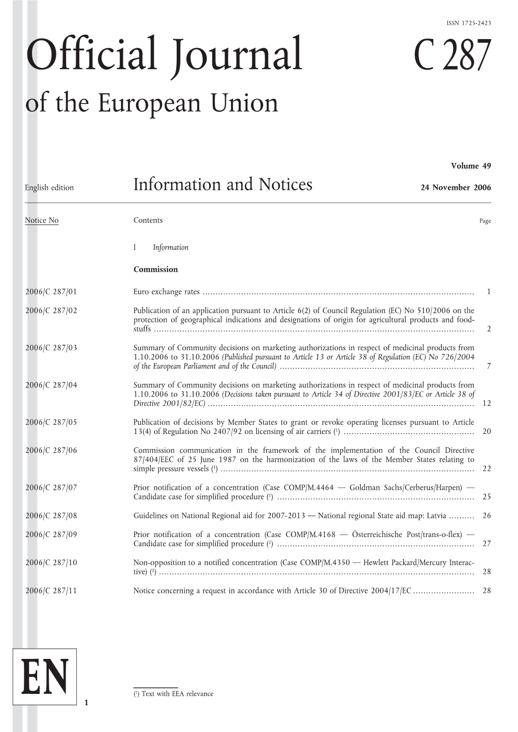 Official Journal C287 of the European Union